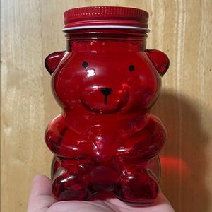 Red Bear-Shaped Glass Jar